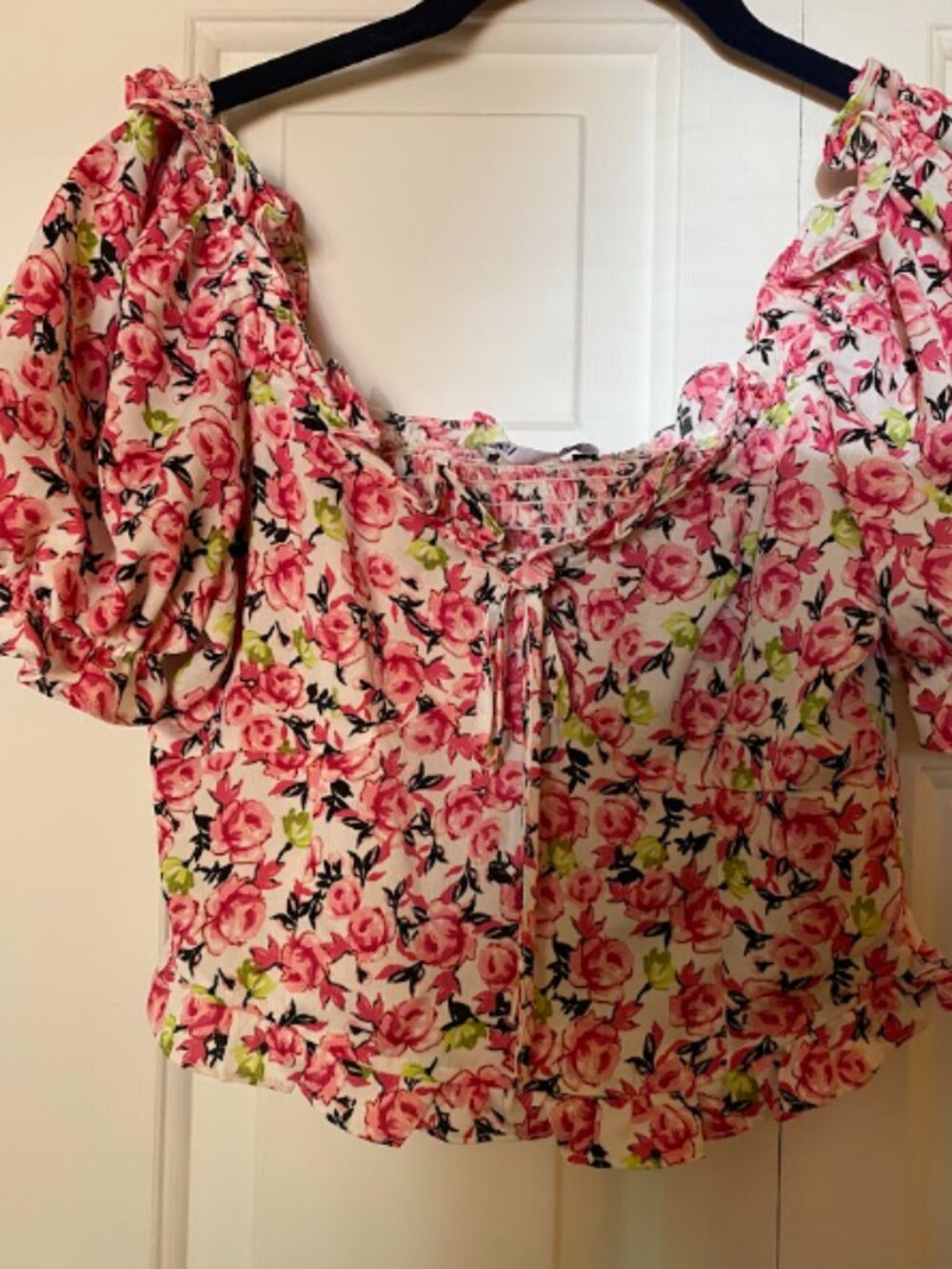 Zara Floral Ruffle Crop Top Pink Bow Front XS Cottagecore Romance Festival